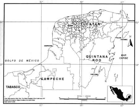 Figura 28. Divisin municipal de los estados de la Pennsula de Yucatn.