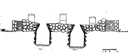 Corte norte-sur de la Plataforma. Ntese el relleno de piedras bolas. 