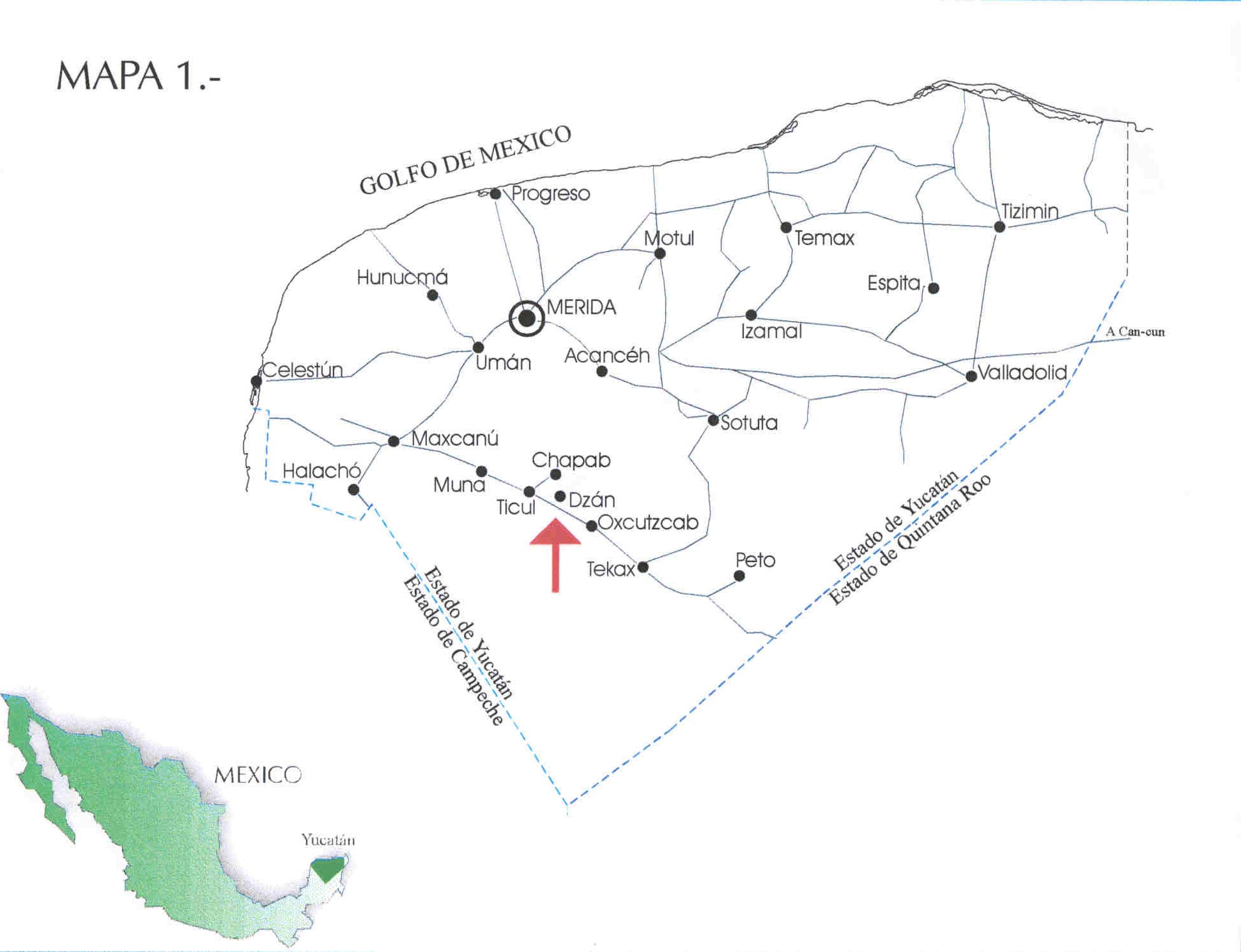 Mapa de localizaci�n de Dzan y Chapab, Yucat�n 