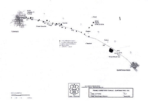 Figura 3. Estructuras arqueológicas ubicadas en el nuevo tramo carretero INAH